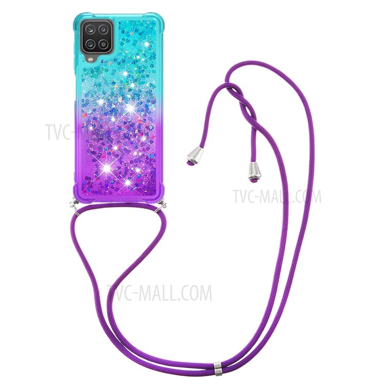 Shockproof Gradient Quicksand with Hanging Rope for Samsung Galaxy A12 - Baby Blue/Purple-3
