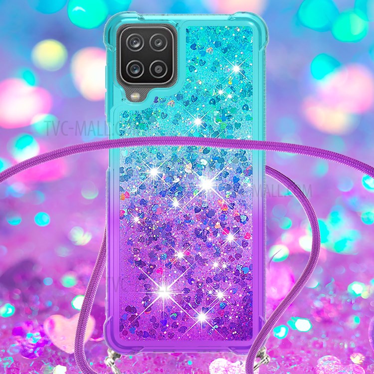 Shockproof Gradient Quicksand with Hanging Rope for Samsung Galaxy A12 - Baby Blue/Purple-4