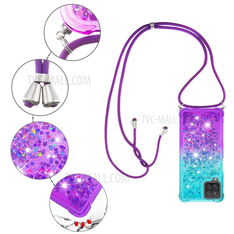 Shockproof Gradient Quicksand with Hanging Rope for Samsung Galaxy A12 - Baby Blue/Purple-5