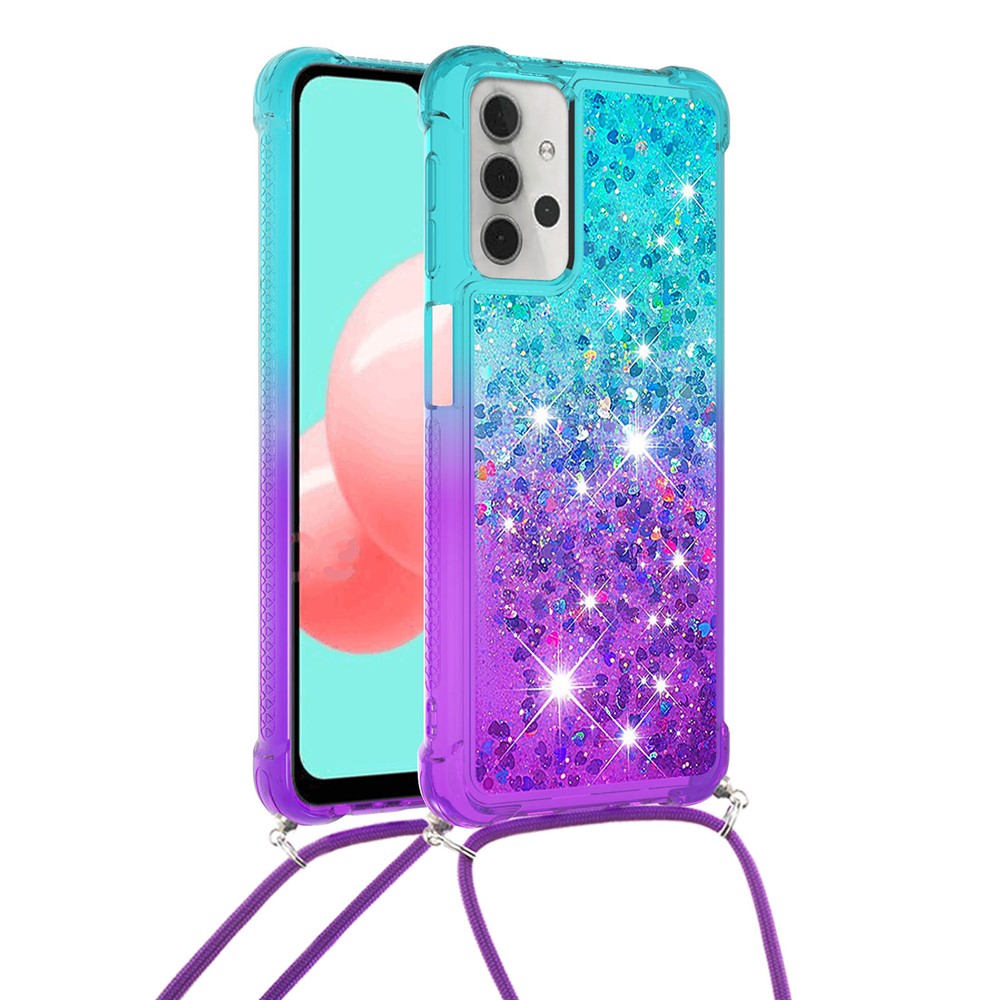 Shockproof Gradient Quicksand with Hanging Rope for Samsung Galaxy A32 5G - Baby Blue/Purple-1