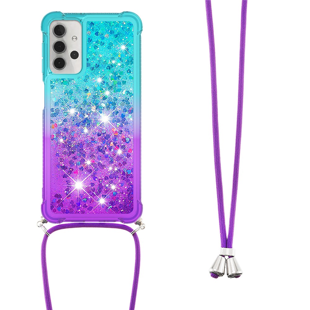 Shockproof Gradient Quicksand with Hanging Rope for Samsung Galaxy A32 5G - Baby Blue/Purple-2