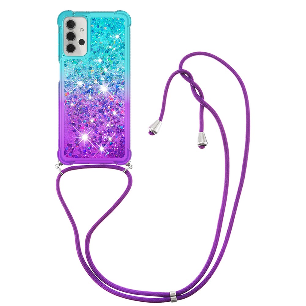 Shockproof Gradient Quicksand with Hanging Rope for Samsung Galaxy A32 5G - Baby Blue/Purple-3