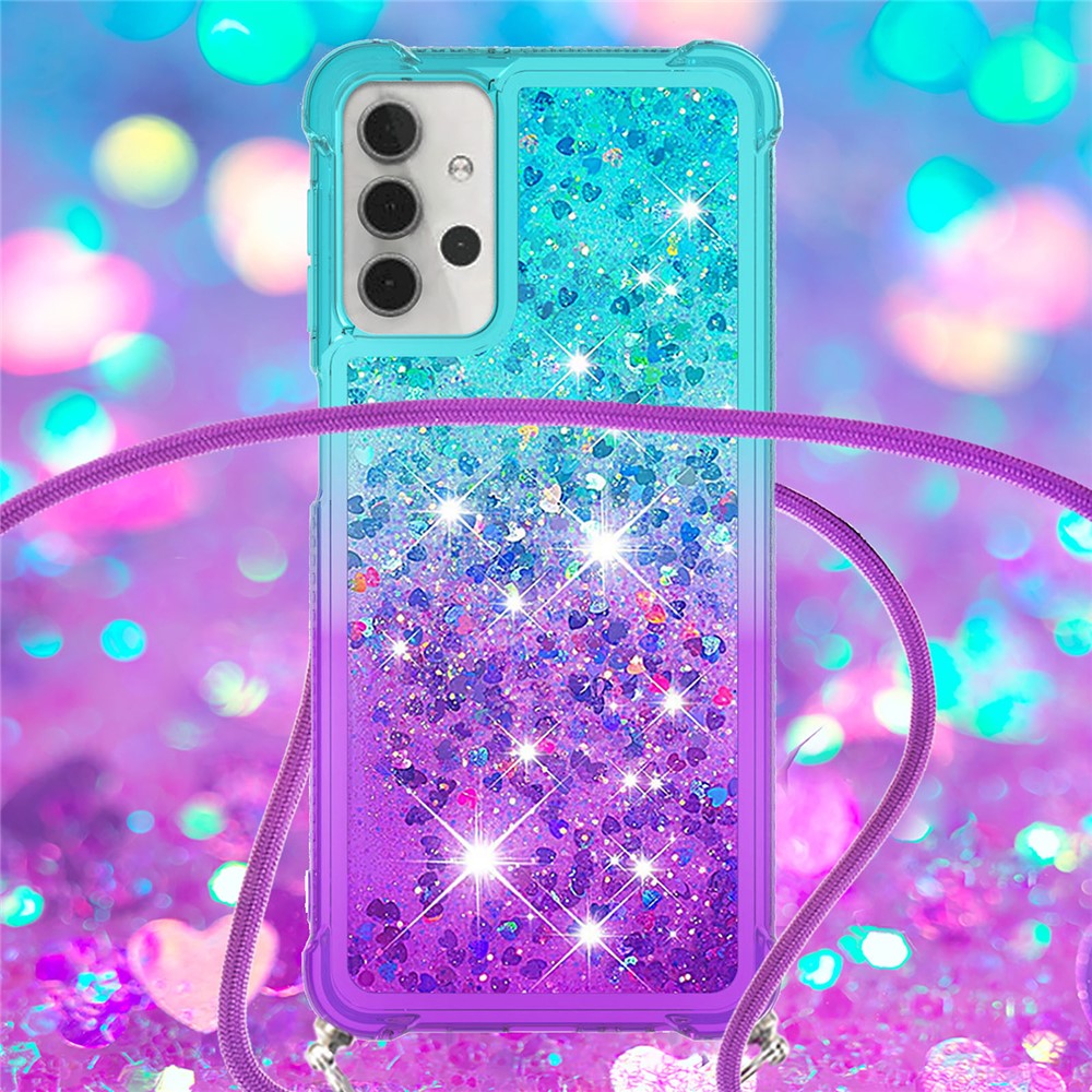 Shockproof Gradient Quicksand with Hanging Rope for Samsung Galaxy A32 5G - Baby Blue/Purple-4