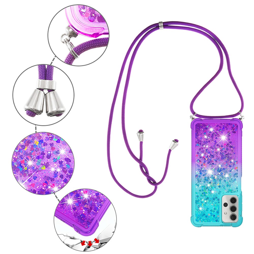 Shockproof Gradient Quicksand with Hanging Rope for Samsung Galaxy A32 5G - Baby Blue/Purple-5