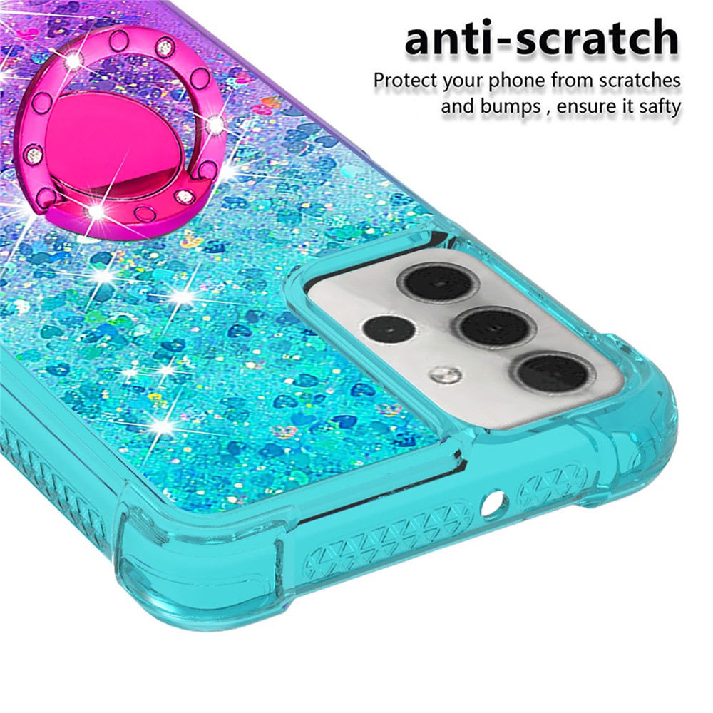 Shockproof Gradient Quicksand with Ring Kickstand TPU Shell for Samsung Galaxy A32 5G - Baby Blue/Purple-4