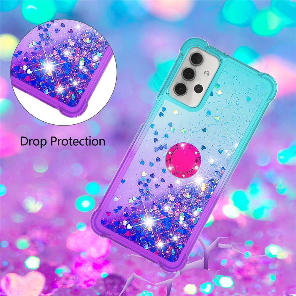Shockproof Gradient Quicksand with Ring Kickstand TPU Shell for Samsung Galaxy A32 5G - Baby Blue/Purple-5