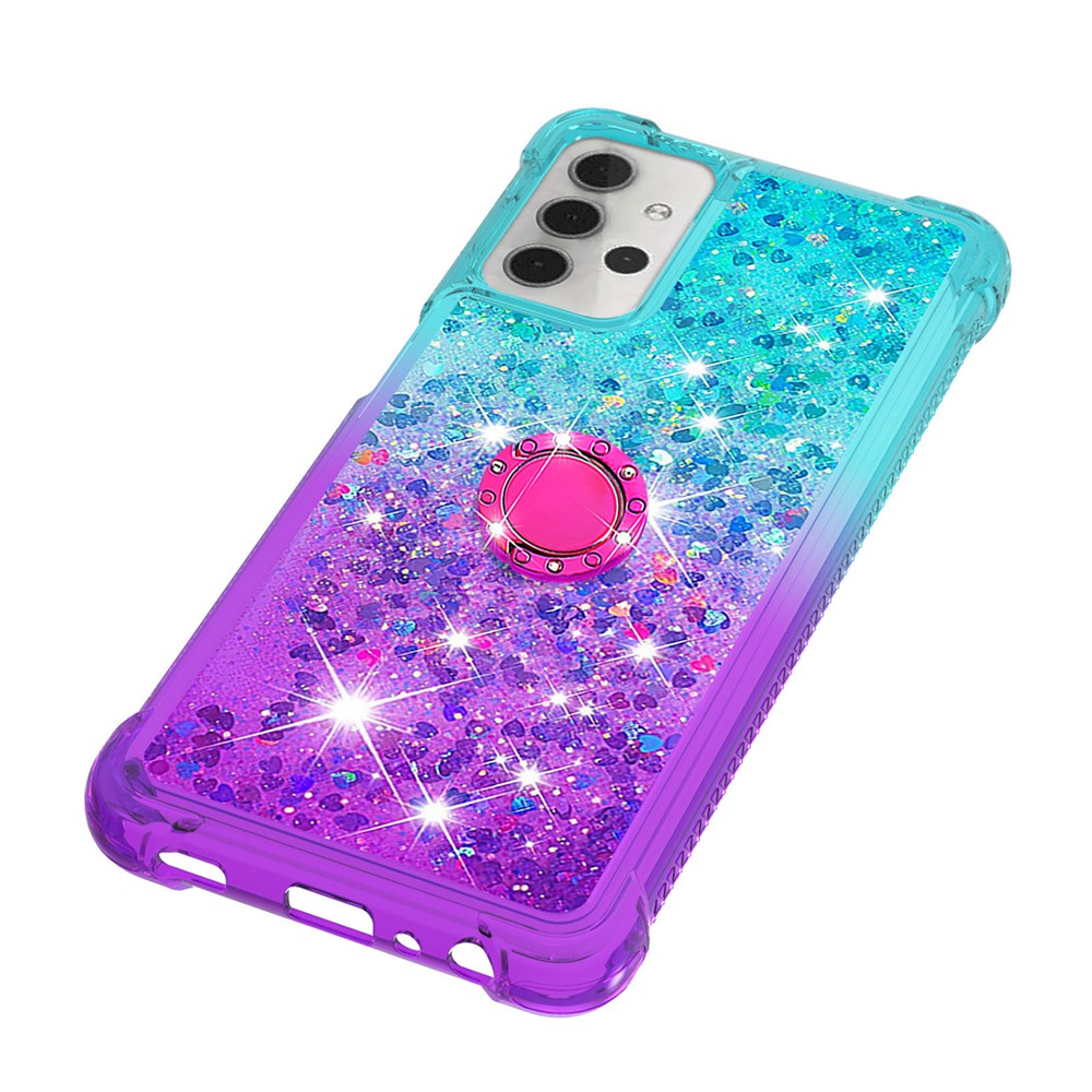 Shockproof Gradient Quicksand with Ring Kickstand TPU Shell for Samsung Galaxy A32 5G - Baby Blue/Purple-6