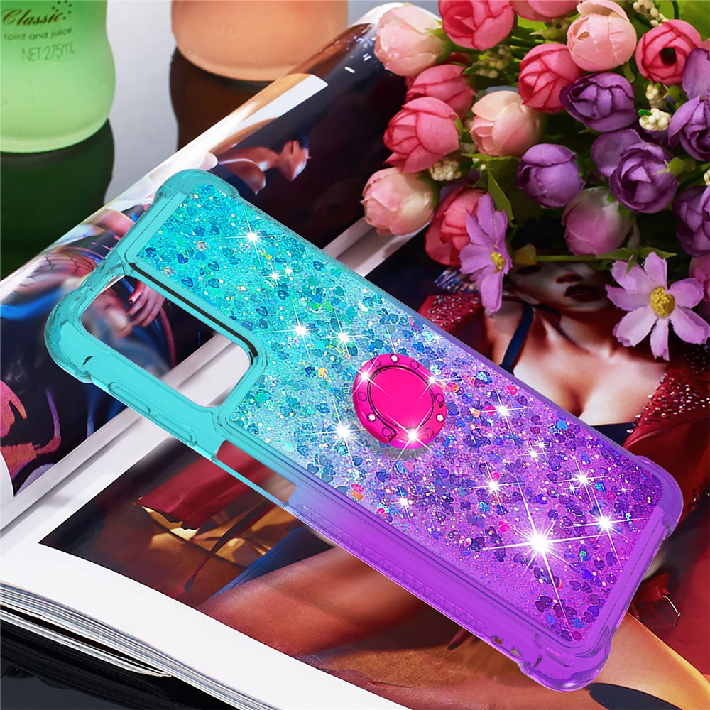 Shockproof Gradient Quicksand with Ring Kickstand TPU Shell for Samsung Galaxy A32 5G - Baby Blue/Purple-7