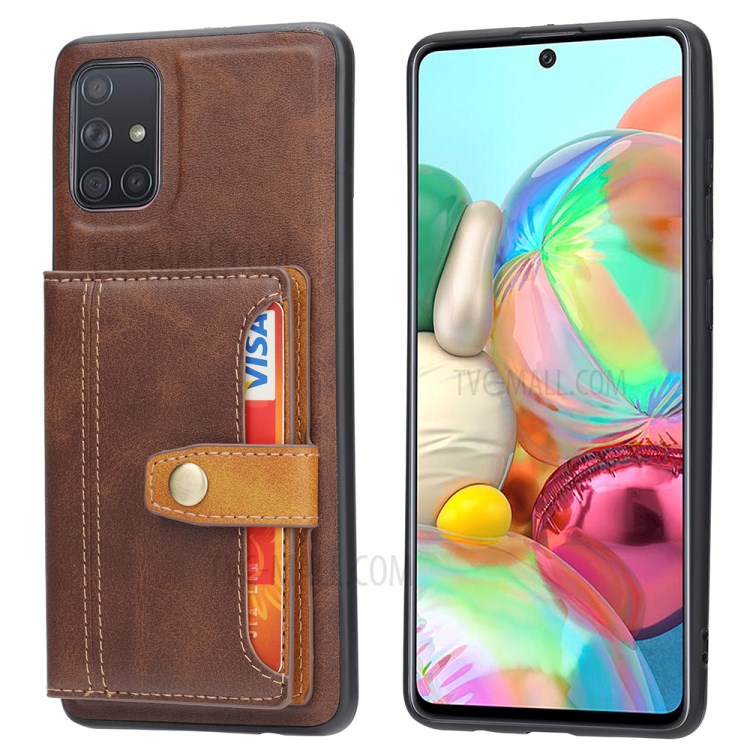 Card Slots Kickstand PU Leather Coated TPU Case for Samsung Galaxy A71 SM-A715 - Brown-1