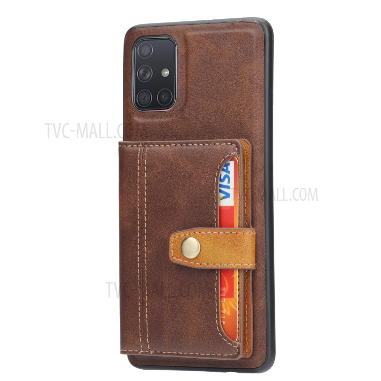 Card Slots Kickstand PU Leather Coated TPU Case for Samsung Galaxy A71 SM-A715 - Brown-3