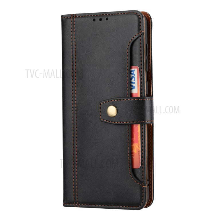 Card Slots Kickstand PU Leather Coated TPU Case for Samsung Galaxy A21s - Black-2
