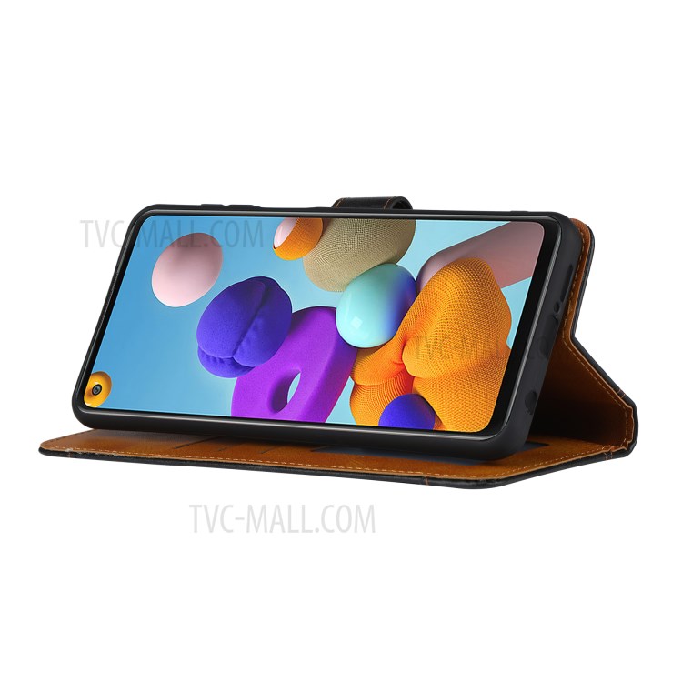 Card Slots Kickstand PU Leather Coated TPU Case for Samsung Galaxy A21s - Black-4