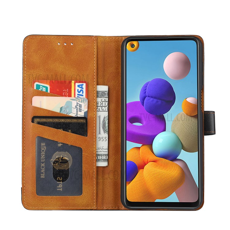 Card Slots Kickstand PU Leather Coated TPU Case for Samsung Galaxy A21s - Black-5