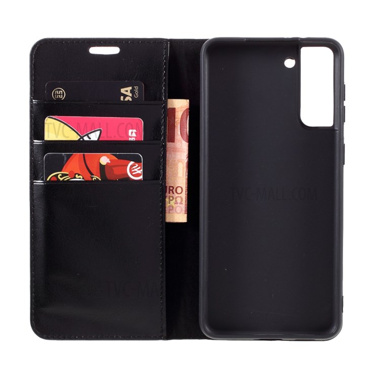 Crazy Horse Auto-Absorbed Genuine Leather Wallet Stand Case for Samsung Galaxy S21 5G - Black-10