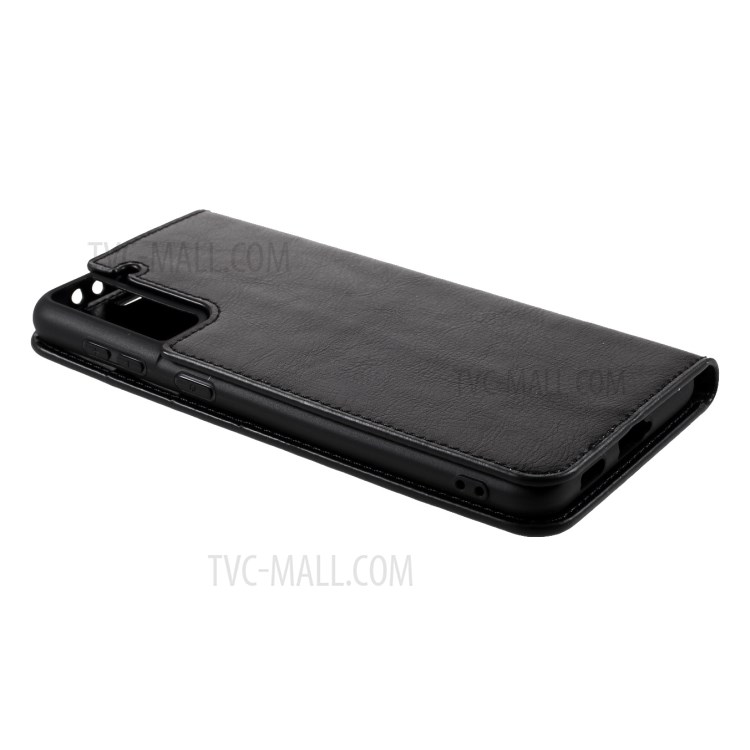Crazy Horse Auto-Absorbed Genuine Leather Wallet Stand Case for Samsung Galaxy S21 5G - Black-6