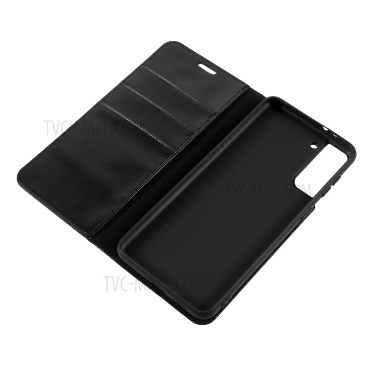 Crazy Horse Auto-Absorbed Genuine Leather Wallet Stand Case for Samsung Galaxy S21 5G - Black-9