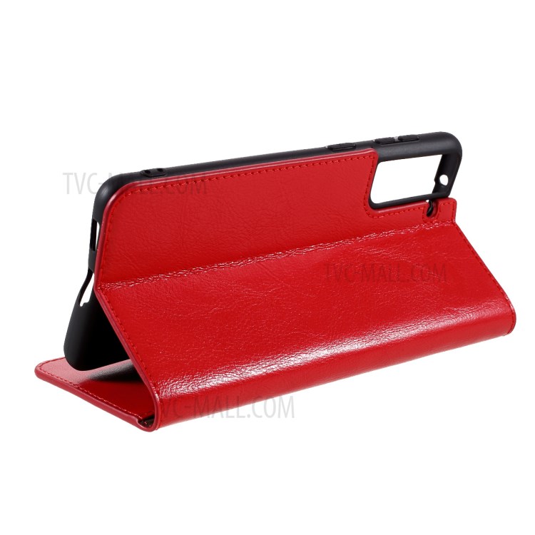 Crazy Horse Auto-Absorbed Genuine Leather Wallet Stand Case for Samsung Galaxy S21+ 5G - Red-10