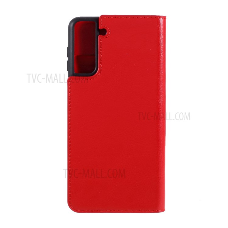 Crazy Horse Auto-Absorbed Genuine Leather Wallet Stand Case for Samsung Galaxy S21+ 5G - Red-3