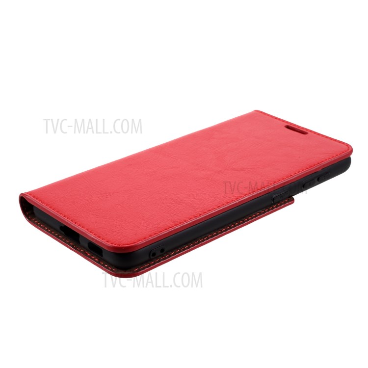 Crazy Horse Auto-Absorbed Genuine Leather Wallet Stand Case for Samsung Galaxy S21+ 5G - Red-5