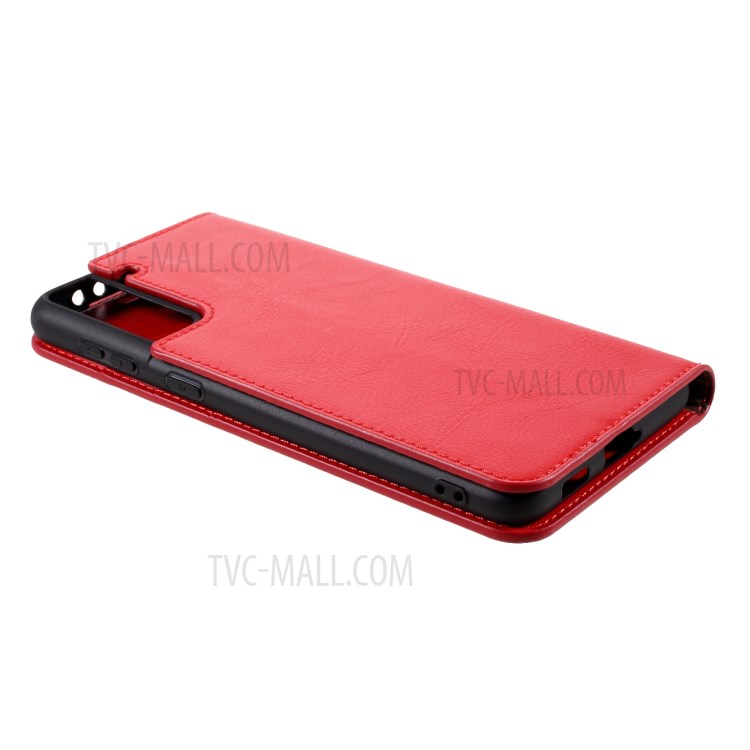 Crazy Horse Auto-Absorbed Genuine Leather Wallet Stand Case for Samsung Galaxy S21+ 5G - Red-6