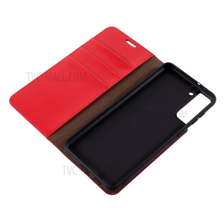 Crazy Horse Auto-Absorbed Genuine Leather Wallet Stand Case for Samsung Galaxy S21+ 5G - Red-7