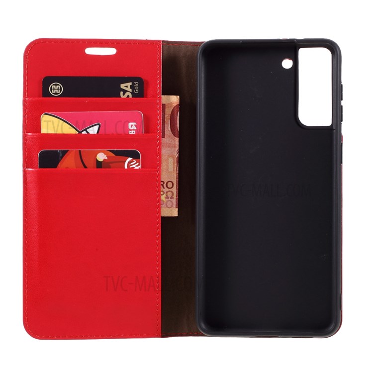Crazy Horse Auto-Absorbed Genuine Leather Wallet Stand Case for Samsung Galaxy S21+ 5G - Red-8