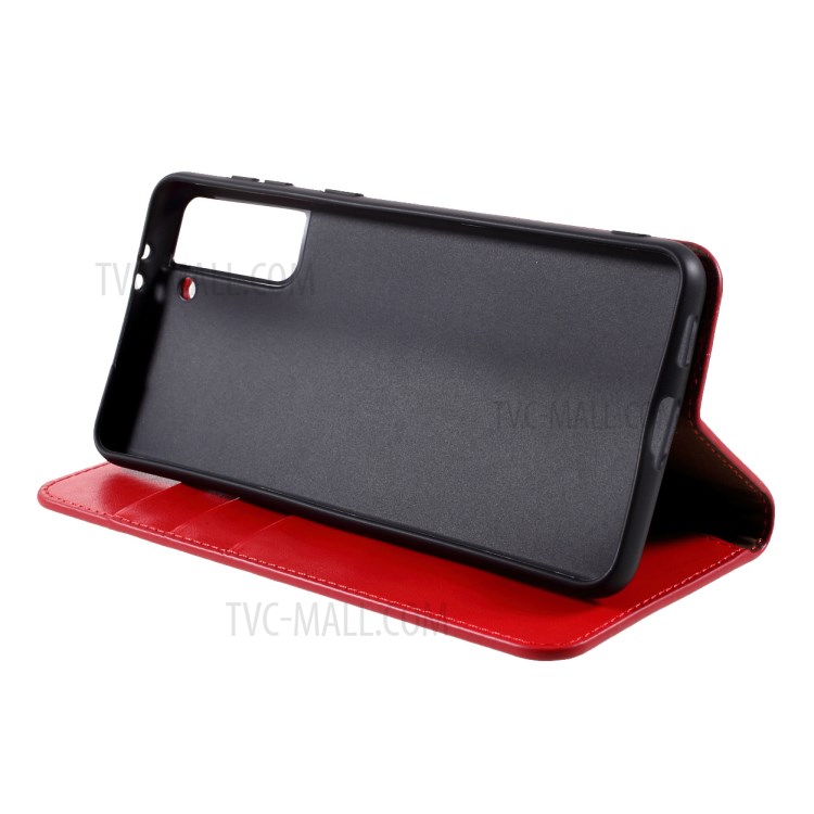 Crazy Horse Auto-Absorbed Genuine Leather Wallet Stand Case for Samsung Galaxy S21+ 5G - Red-9
