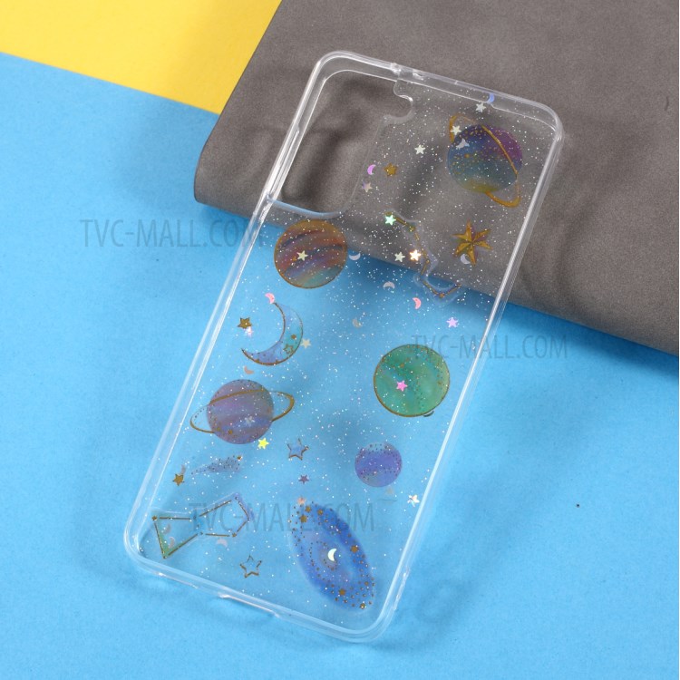 Star Planet Printing Stickers Design Epoxy TPU Case Shell for Samsung Galaxy S21 5G - Transparent-2