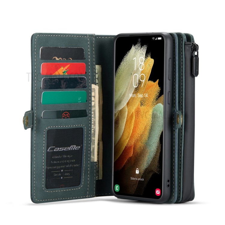 CASEME 018 Series Leather Detachable 2-in-1 Wallet Case for Samsung Galaxy S21 - Green-15