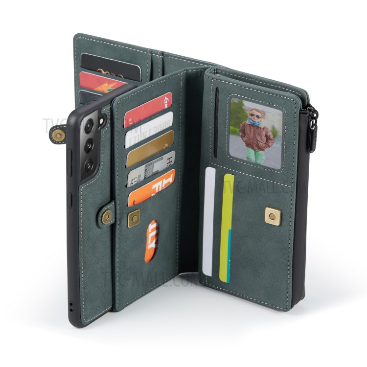 CASEME 018 Series Leather Detachable 2-in-1 Wallet Case for Samsung Galaxy S21 - Green-18