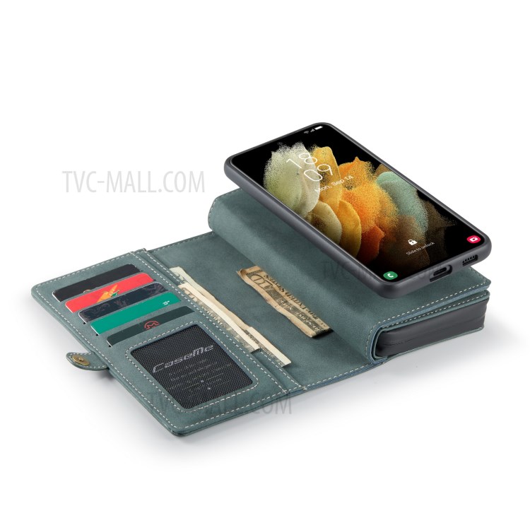 CASEME 018 Series Leather Detachable 2-in-1 Wallet Case for Samsung Galaxy S21 - Green-19