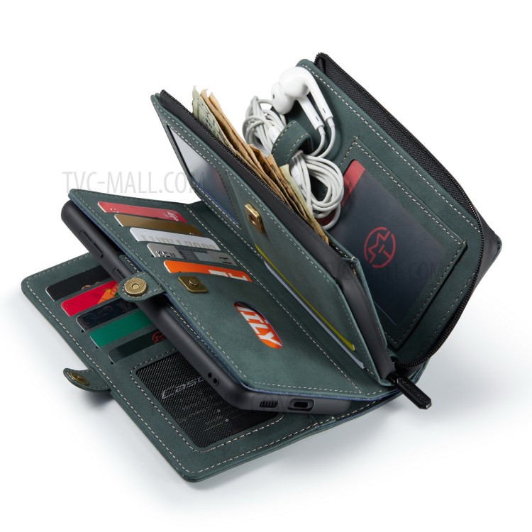 CASEME 018 Series Leather Detachable 2-in-1 Wallet Case for Samsung Galaxy S21 - Green-22
