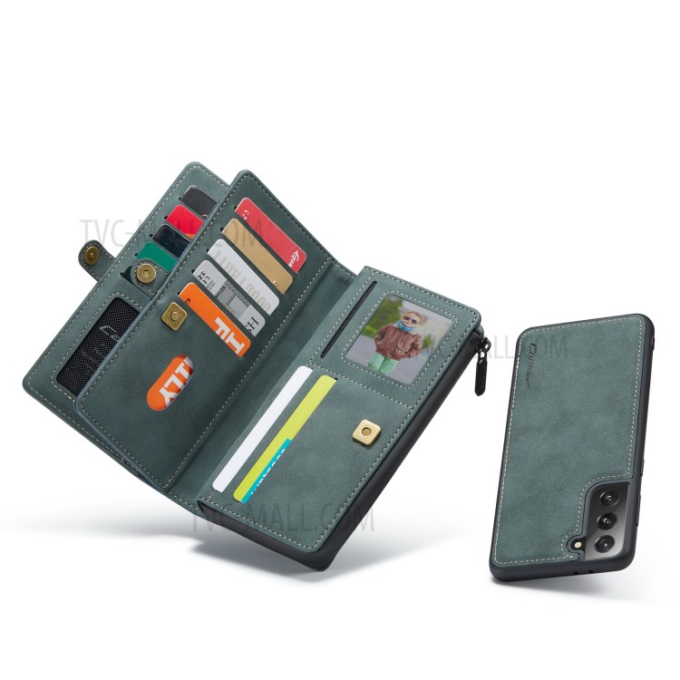 CASEME 018 Series Leather Detachable 2-in-1 Wallet Case for Samsung Galaxy S21 - Green-25
