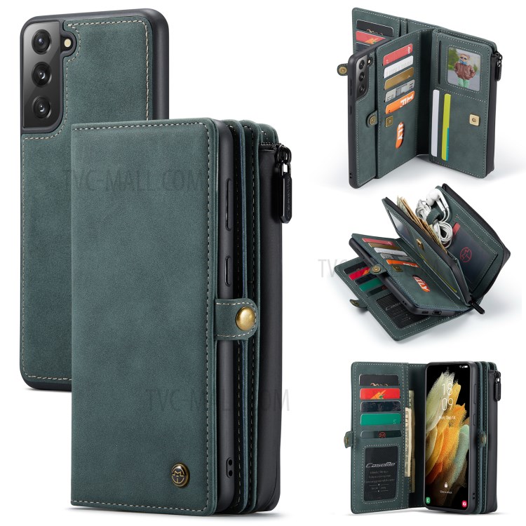 CASEME 018 Series Leather Detachable 2-in-1 Wallet Case for Samsung Galaxy S21 - Green-28