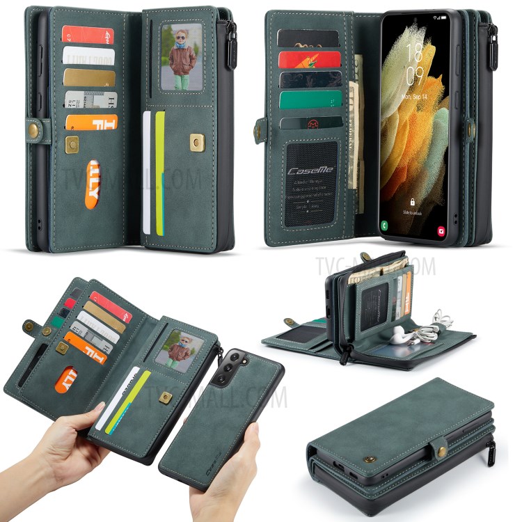 CASEME 018 Series Leather Detachable 2-in-1 Wallet Case for Samsung Galaxy S21 - Green-30