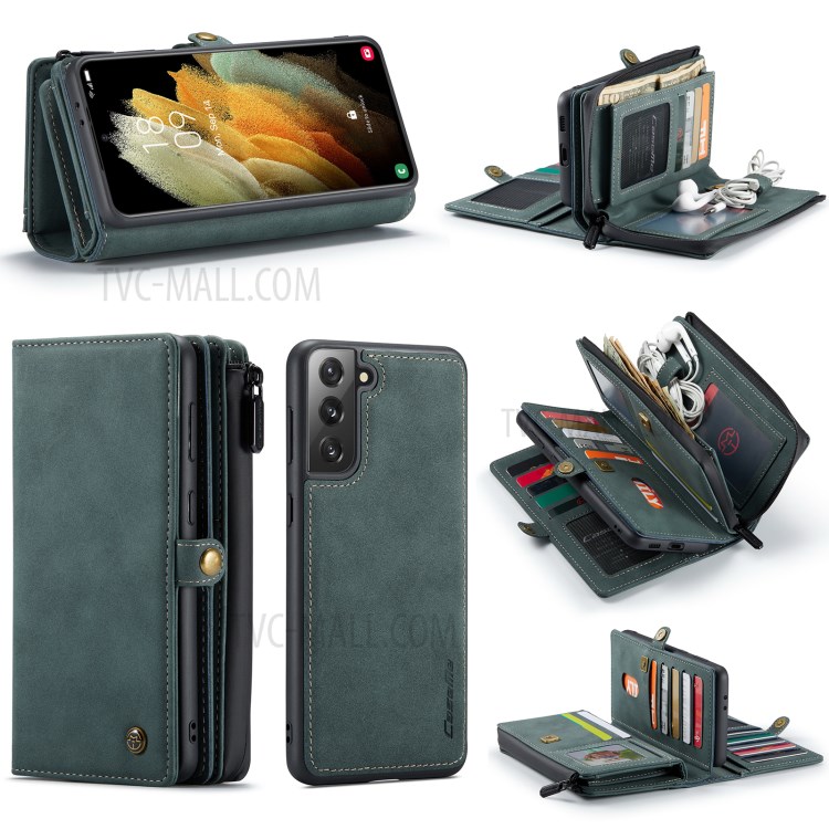 CASEME 018 Series Leather Detachable 2-in-1 Wallet Case for Samsung Galaxy S21 - Green-31