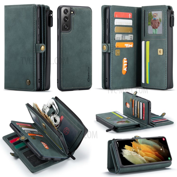 CASEME 018 Series Leather Detachable 2-in-1 Wallet Case for Samsung Galaxy S21 - Green-32