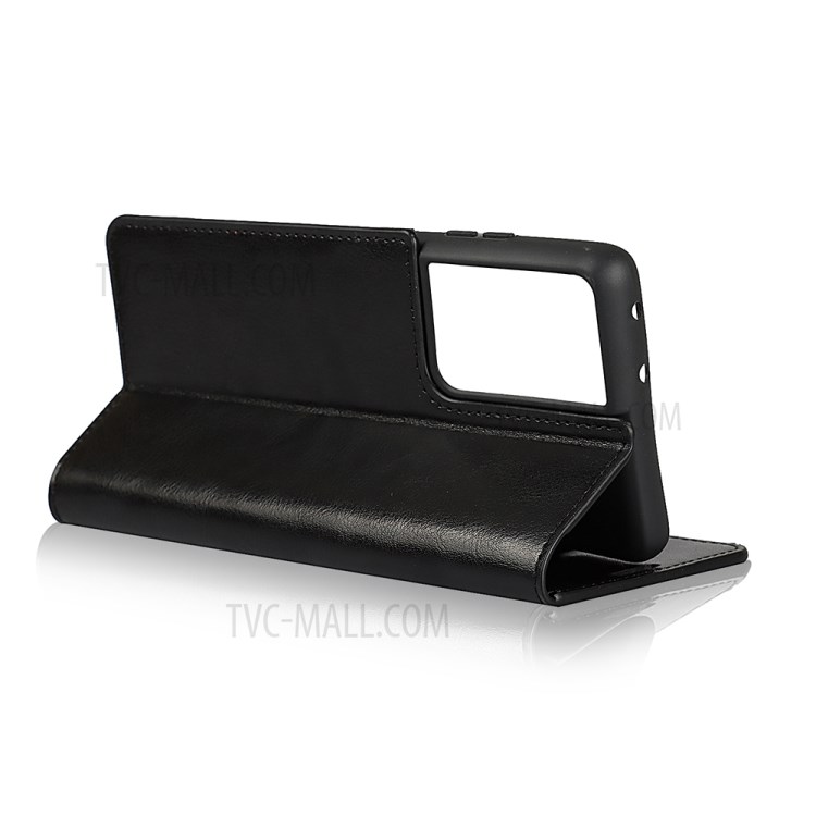 Funda De Cuero Genuino De Diseño De Soporte De Billetera Caja De Cuero Genuino Para Samsung Galaxy S21 Ultra 5G - Negro-5