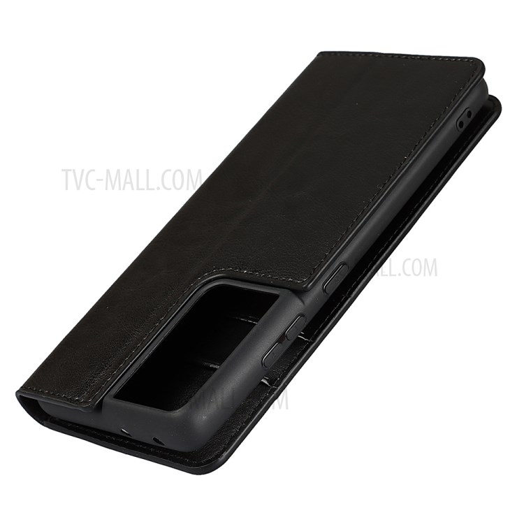 Funda De Cuero Genuino De Diseño De Soporte De Billetera Caja De Cuero Genuino Para Samsung Galaxy S21 Ultra 5G - Negro-6