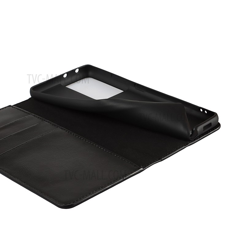 Funda De Cuero Genuino De Diseño De Soporte De Billetera Caja De Cuero Genuino Para Samsung Galaxy S21 Ultra 5G - Negro-7