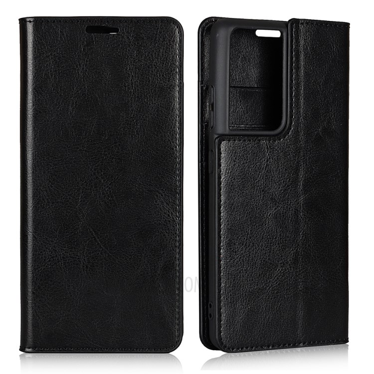Funda De Cuero Genuino De Diseño De Soporte De Billetera Caja De Cuero Genuino Para Samsung Galaxy S21 Ultra 5G - Negro-8