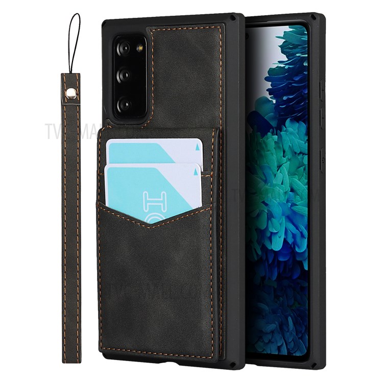 Skin-Touch PU Leather Coated TPU Kickstand Card Slot Design Phone Case with Strap for Samsung Galaxy S20 FE/S20 Fan Edition/S20 FE 5G/S20 Fan Edition 5G - Black-1