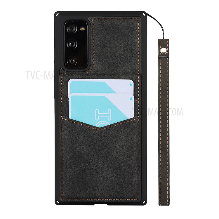 Skin-Touch PU Leather Coated TPU Kickstand Card Slot Design Phone Case with Strap for Samsung Galaxy S20 FE/S20 Fan Edition/S20 FE 5G/S20 Fan Edition 5G - Black-2