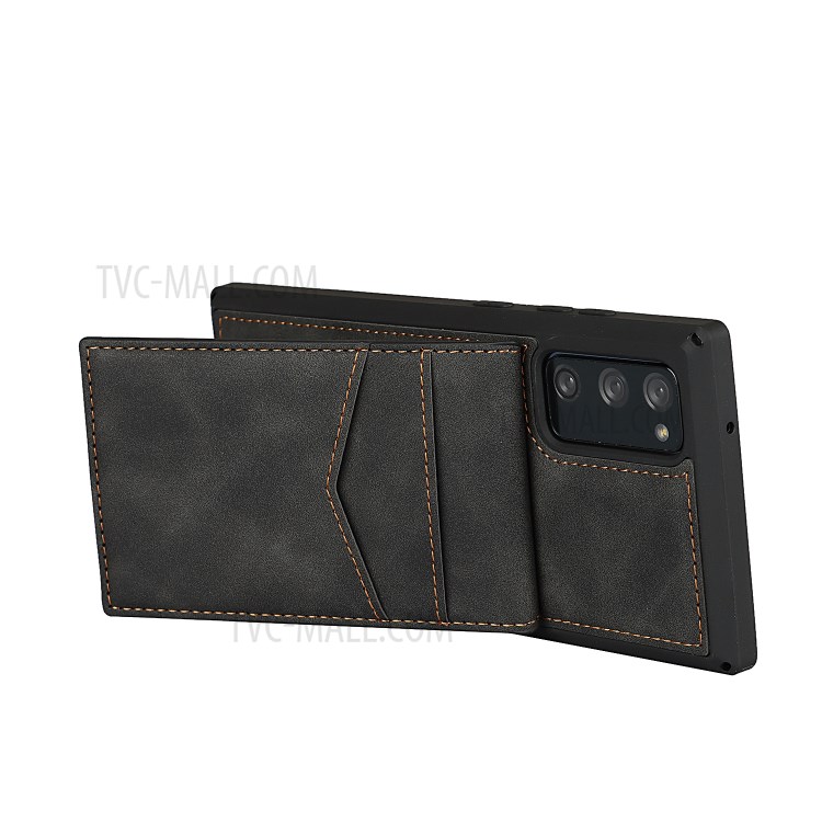 Skin-Touch PU Leather Coated TPU Kickstand Card Slot Design Phone Case with Strap for Samsung Galaxy S20 FE/S20 Fan Edition/S20 FE 5G/S20 Fan Edition 5G - Black-5