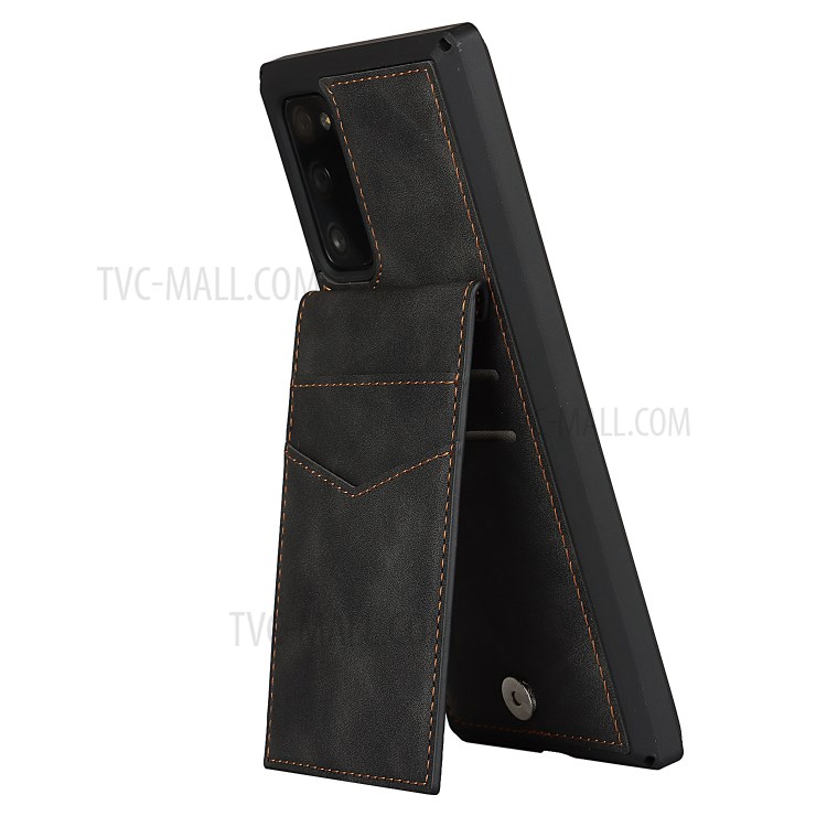 Skin-Touch PU Leather Coated TPU Kickstand Card Slot Design Phone Case with Strap for Samsung Galaxy S20 FE/S20 Fan Edition/S20 FE 5G/S20 Fan Edition 5G - Black-7
