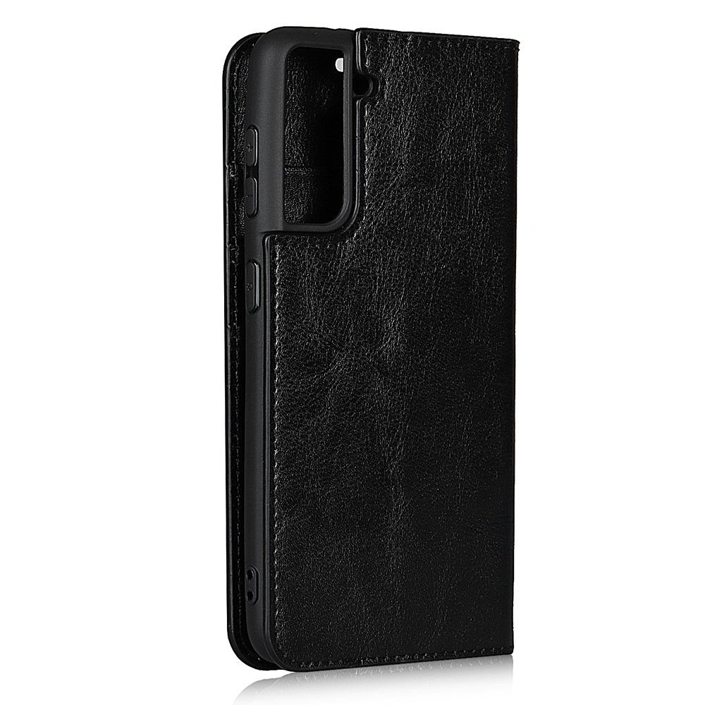 Wallet Stand Design Crazy Horse Texture Genuine Leather Cover Case for Samsung Galaxy S21 5G - Black-3