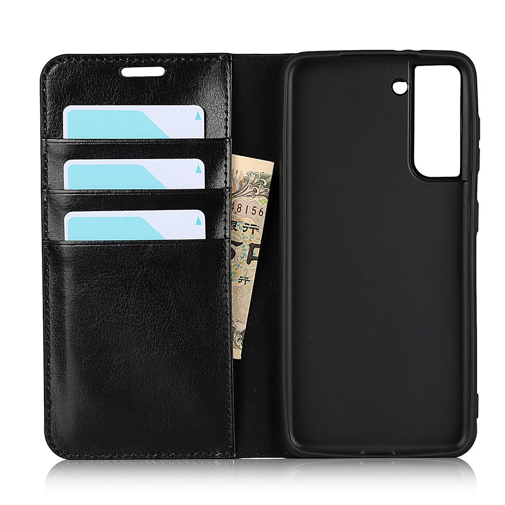 Wallet Stand Design Crazy Horse Texture Genuine Leather Cover Case for Samsung Galaxy S21 5G - Black-4