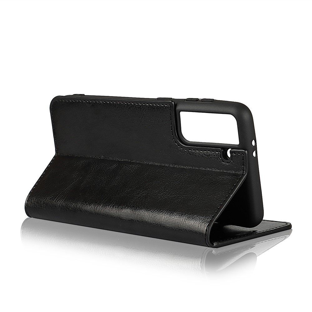 Wallet Stand Design Crazy Horse Texture Genuine Leather Cover Case for Samsung Galaxy S21 5G - Black-5