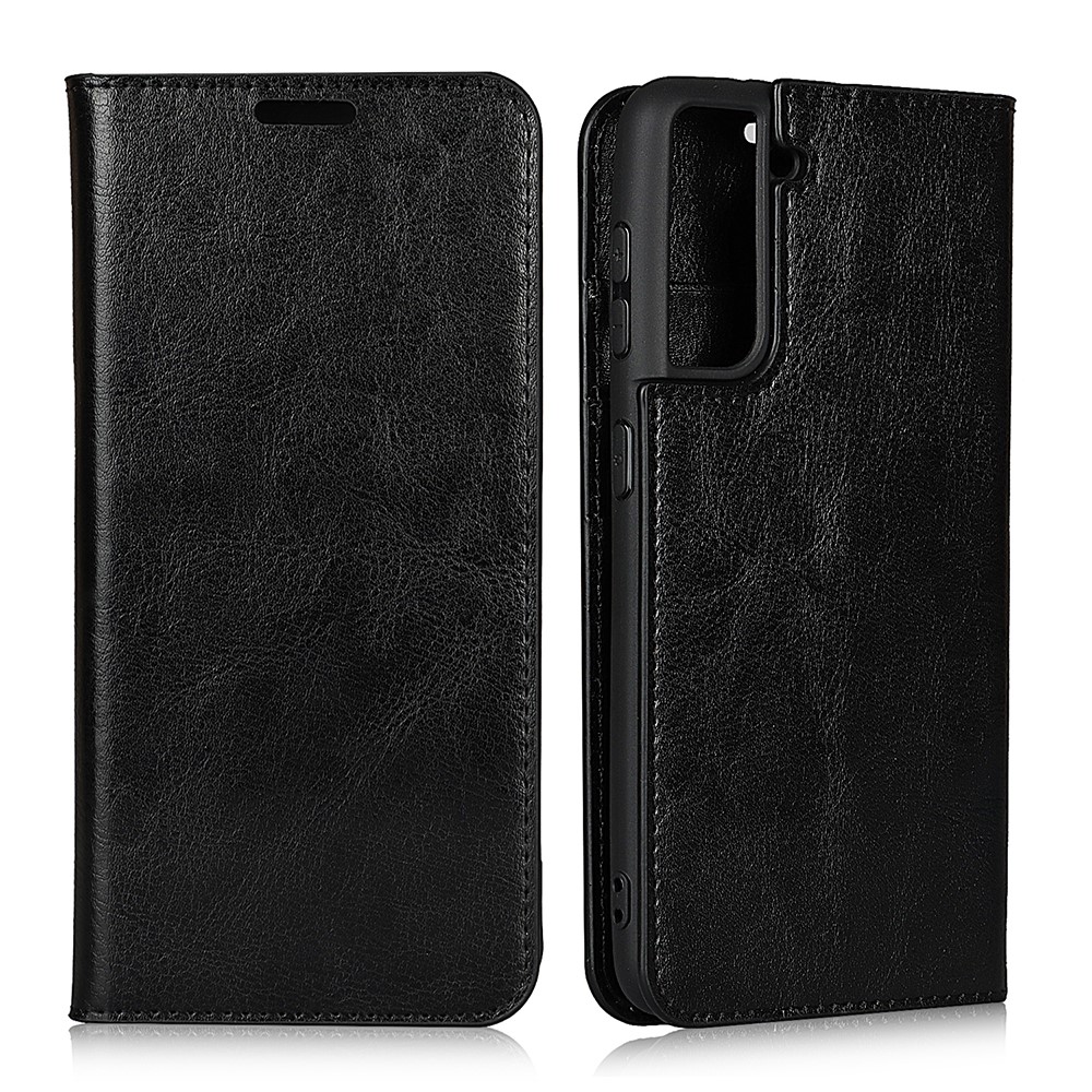 Wallet Stand Design Crazy Horse Texture Genuine Leather Cover Case for Samsung Galaxy S21 5G - Black-8