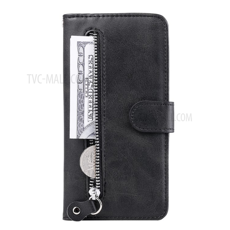 Zipper Pocket Leather Wallet Stand Case for Samsung Galaxy S21 5G - Black-3